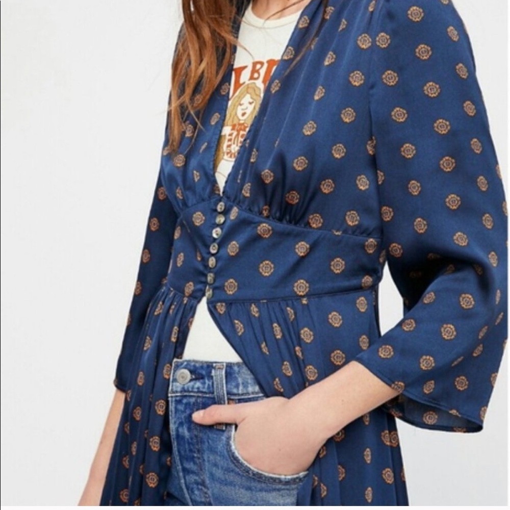 Free People Navy Alexa Duster maxi dress XS